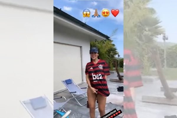 Esposa de Vidal com a camiseta do Flamengo