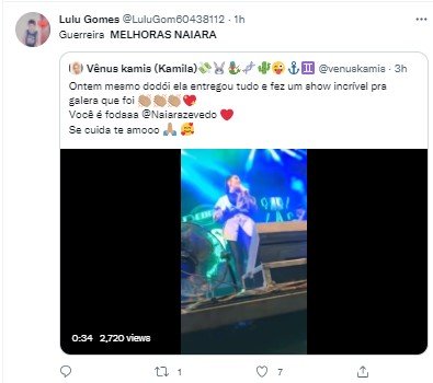 Fãs desejam melhoras para Naiara Azevedo