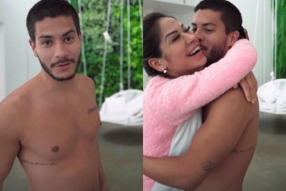 Arthur Aguiar mostra tatuagem a Maíra Cardi