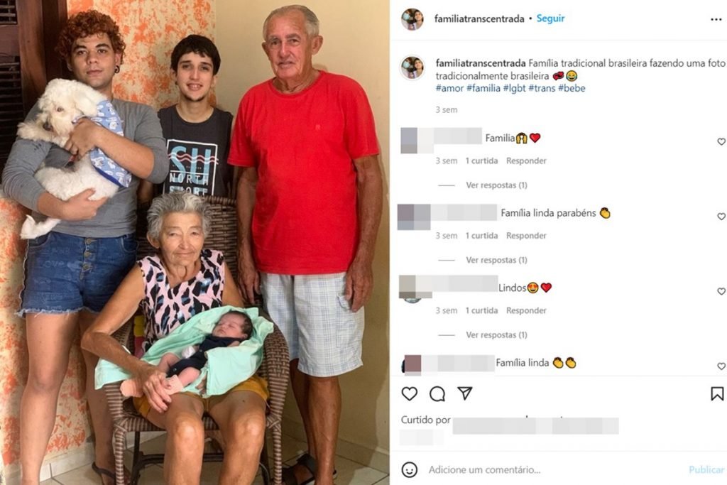 Trans couple, Arielly Germano and Leonardo Oliveira, with grandparents Maria Dandara