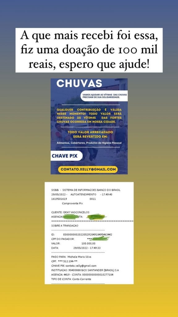 print de texto sobre doação