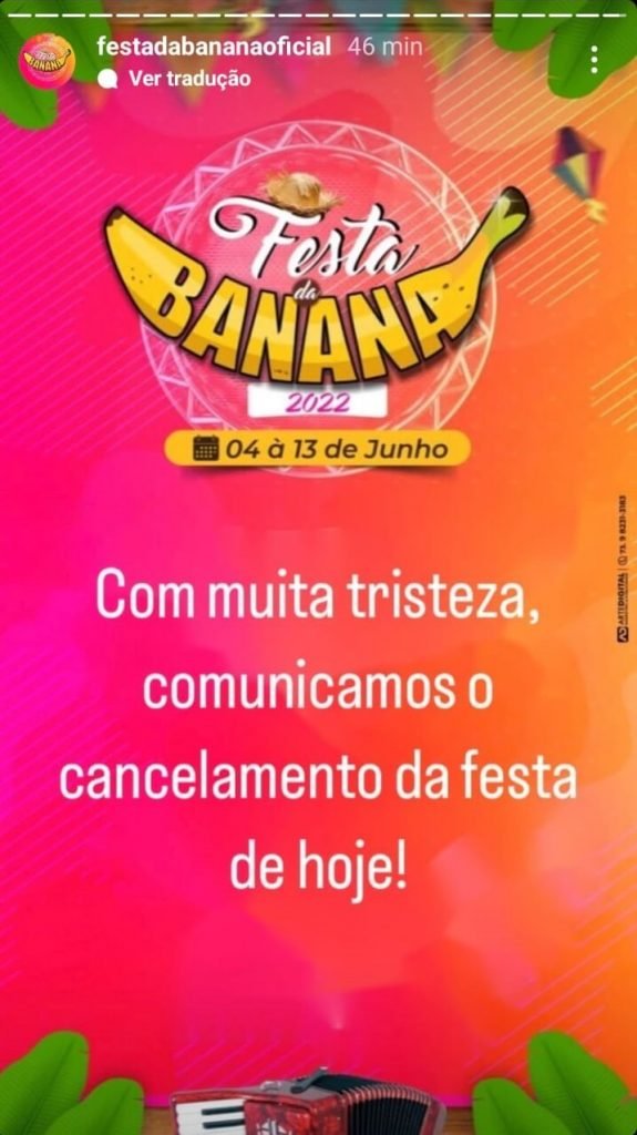 festa da banana com show de gusttavo lima foi cancelada