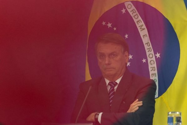 Presidente da República, Jair Bolsonaro durante coletiva sobre combustíveis no palacio planalto