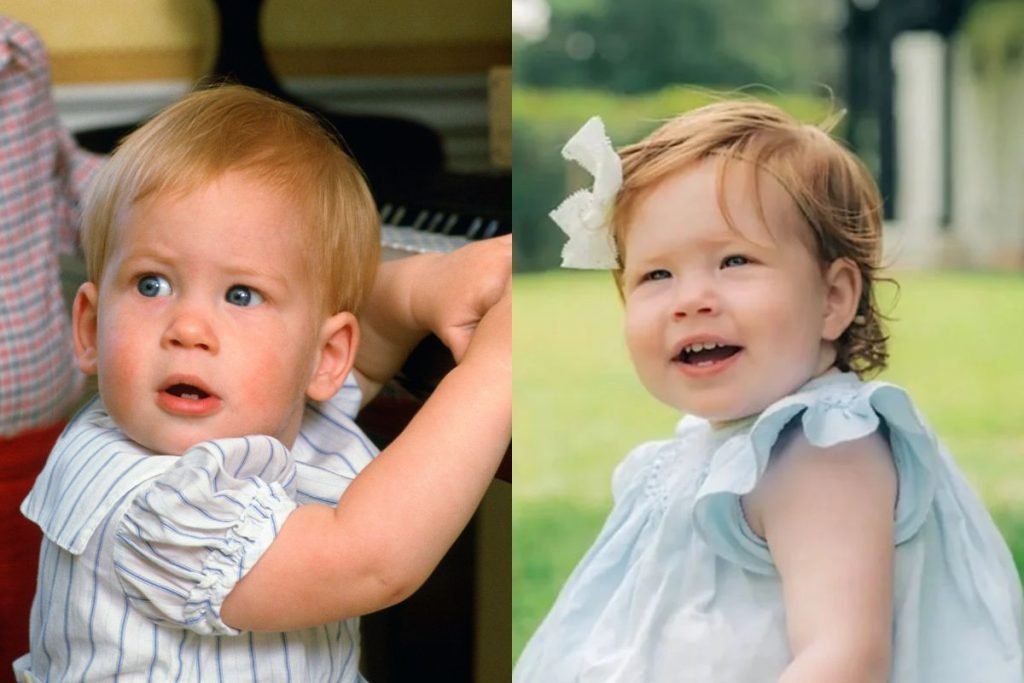 Foto colorida.  Príncipe Harry e Lilibet Diana