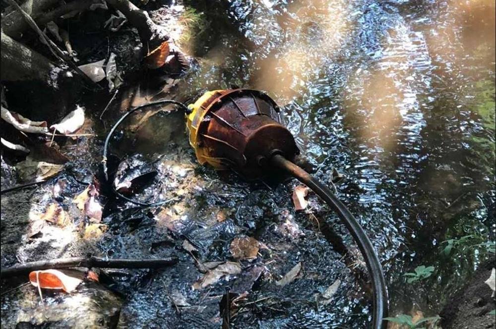 Bomba roubando água em rio no Lago Sul para uso privado - Metrópoles