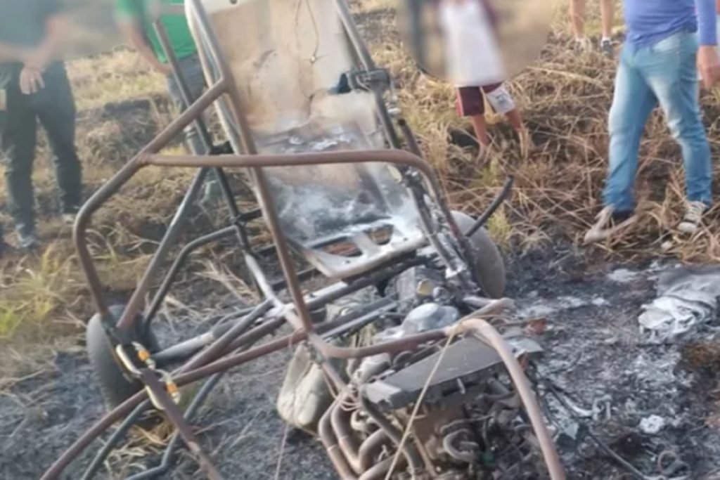 Piloto morre e tem parte do corpo queimado após queda de paraplano, em Aparecida de Goiânia, Goiás