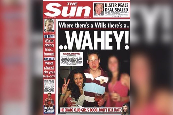 Capa do The Sun com o principe William pegando no peito de mulher - Metrópoles