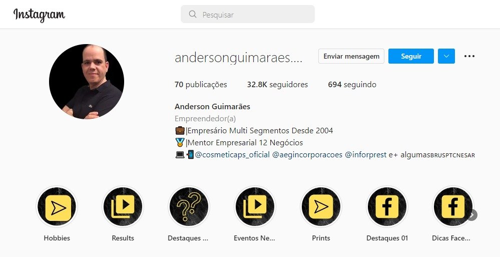Redes sociais de Anderson Guimarães, que se diz CEO da empresa que está por trás do Pau de Mendigo