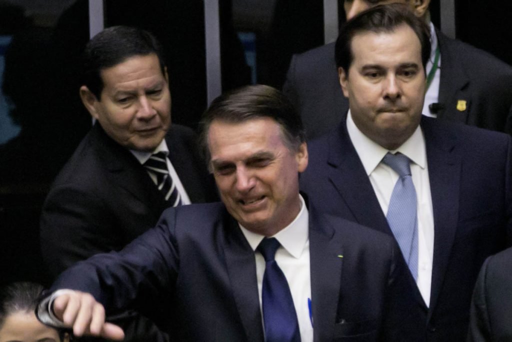 Rodrigo Maia e Jair Bolsonaro durante evento