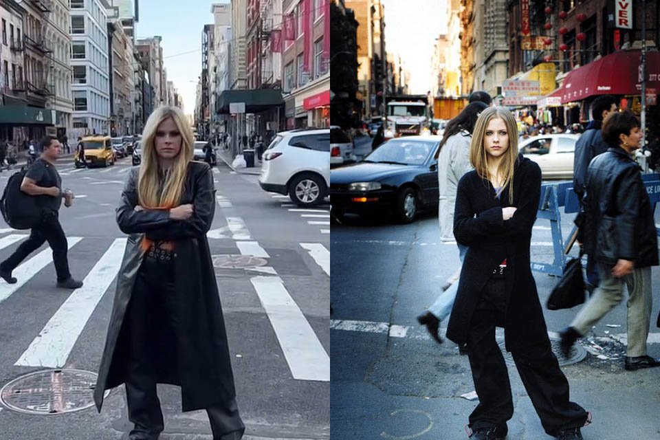 Video.  Avril Lavigne recreates the cover of her first album 20 years later