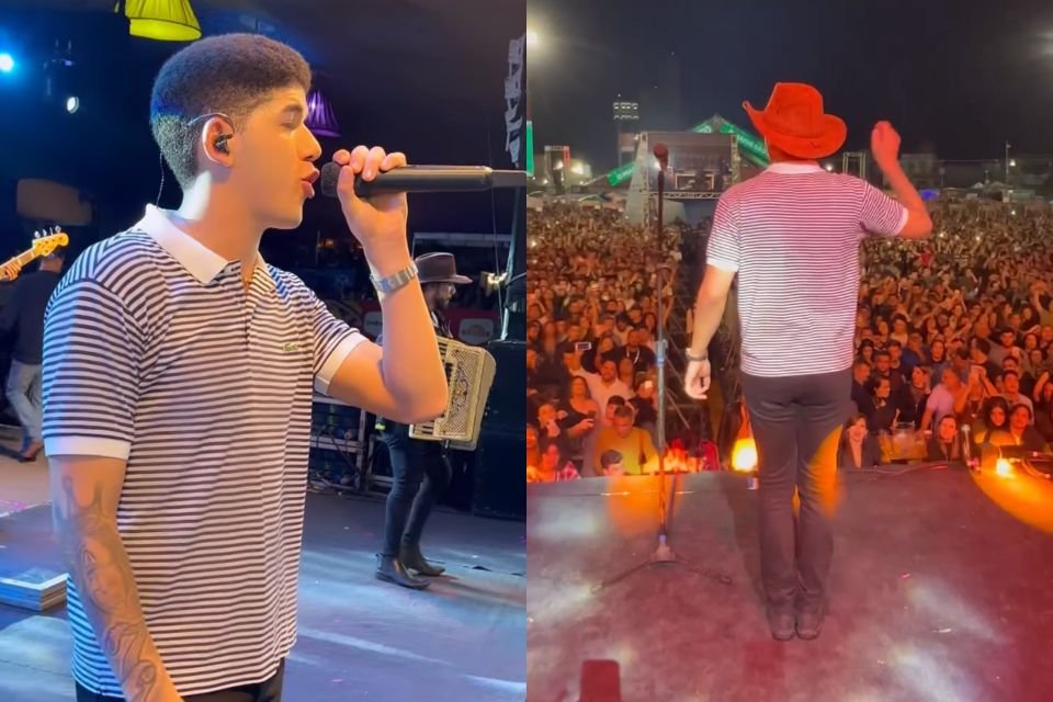 Montagem com duas fotos coloridas do cantor Zé Vaqueiro