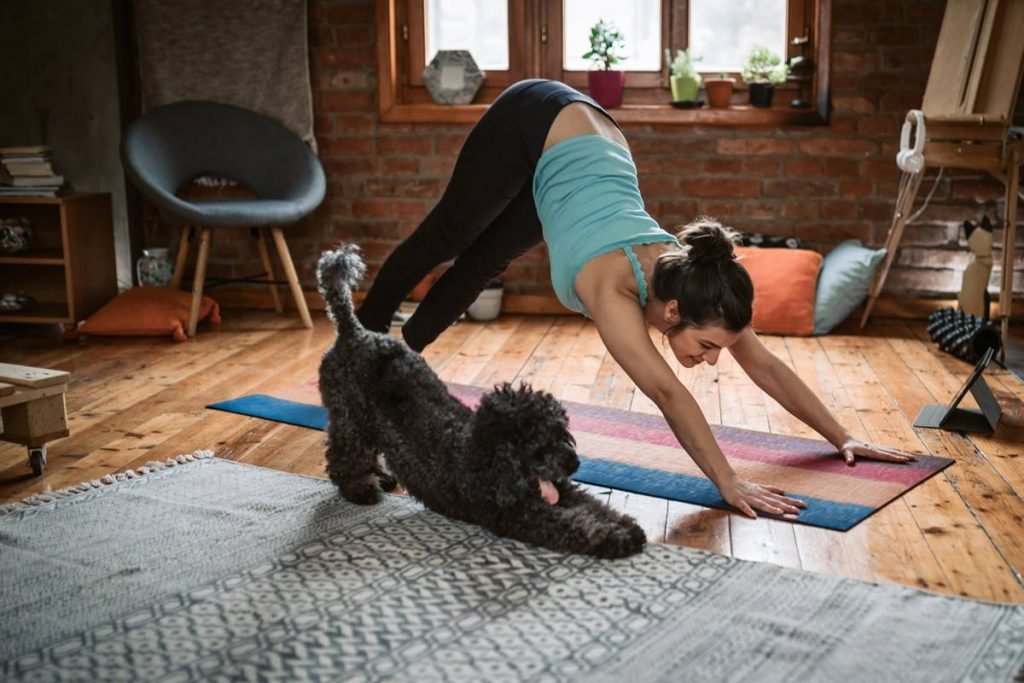 foto colorida de mulher com cachorro