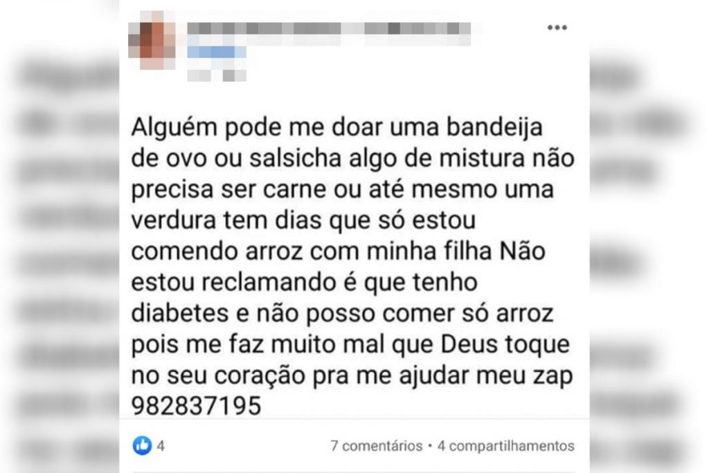 Em rede social, golpista descreve história de pessoa em situação de pobreza e pede doações em dinheiro e PIX - Metrópoles