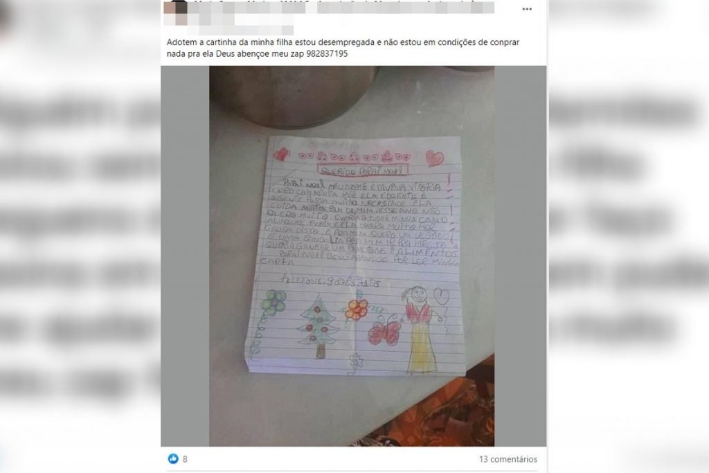 Em rede social, golpista descreve história de pessoa em situação de pobreza e pede doações em dinheiro e PIX - Metrópoles