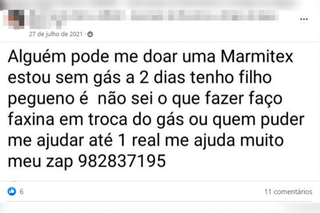 Em rede social, golpista descreve história de pessoa em situação de pobreza e pede doações em dinheiro e PIX - Metrópoles