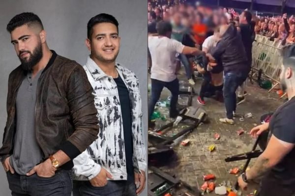 Dupla Henrique e Juliano e print de vídeo de briga em show