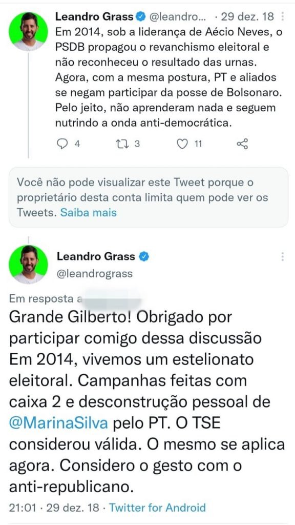 print de tela de postagem em redes sociais