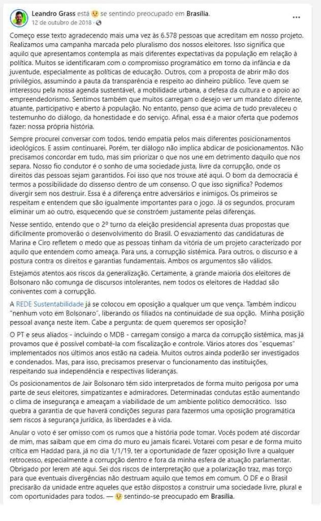 print de tela de postagem em redes sociais