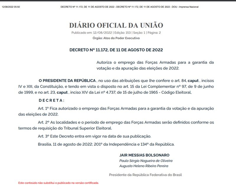 Decreto autoriza a presença temporária de forças militares dos EUA