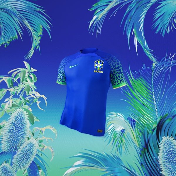 Campanha de divulgação da nova camisa da Seleção de Futebol Brasileira. Na foto é possível ver o modelo azul com gola e mangas verdes