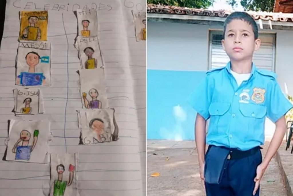 Menino de Goiânia, Goiás, desenha álbum de figurinhas da Copa do Mundo 2022