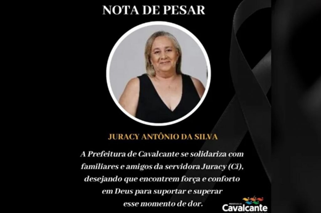 Prefeitura de Cavalcante, Goiás, divulga nota de pesar pela morte da servidora Juracy Antônio da Silva