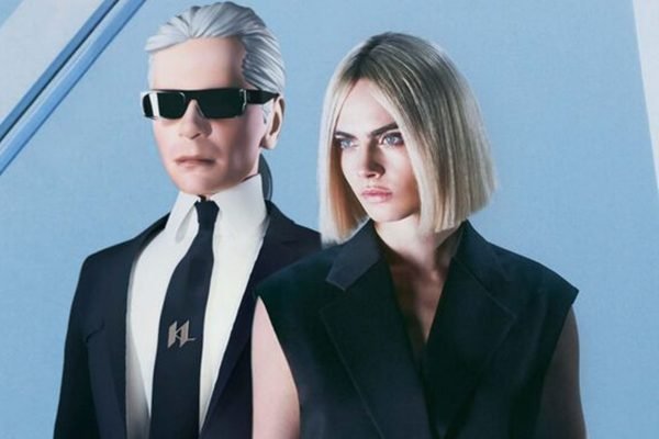 Versão digital do estilista Karl Lagerfeld com a modelo Cara Delevingne