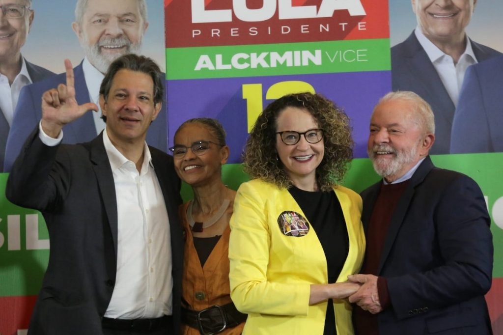 Fernando Haddad (PT), Marina Silva (rede), Luciana Genro (Psol) e Lula (PT)