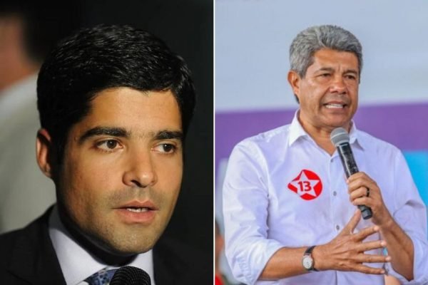 Em fotos justapostas, os candidatos ao governo da Bahia ACM Neto (UB) e Jerônimo Rodrigues (PT) aparecem em público - Metrópoles