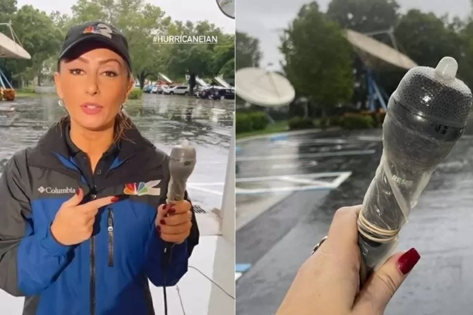 Jornalista usa camisinha na cobertura do furacão Ian