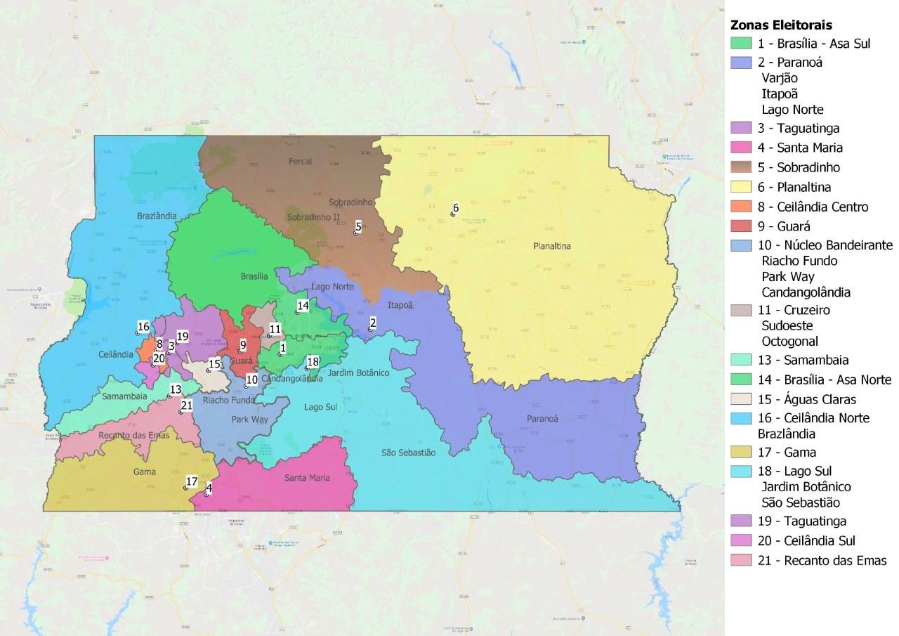 Mapa zonas eleitorais DF