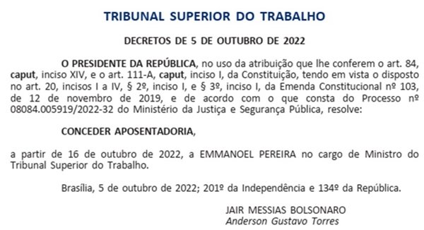 Aposentadoria do ministro Emmanoel Pereira