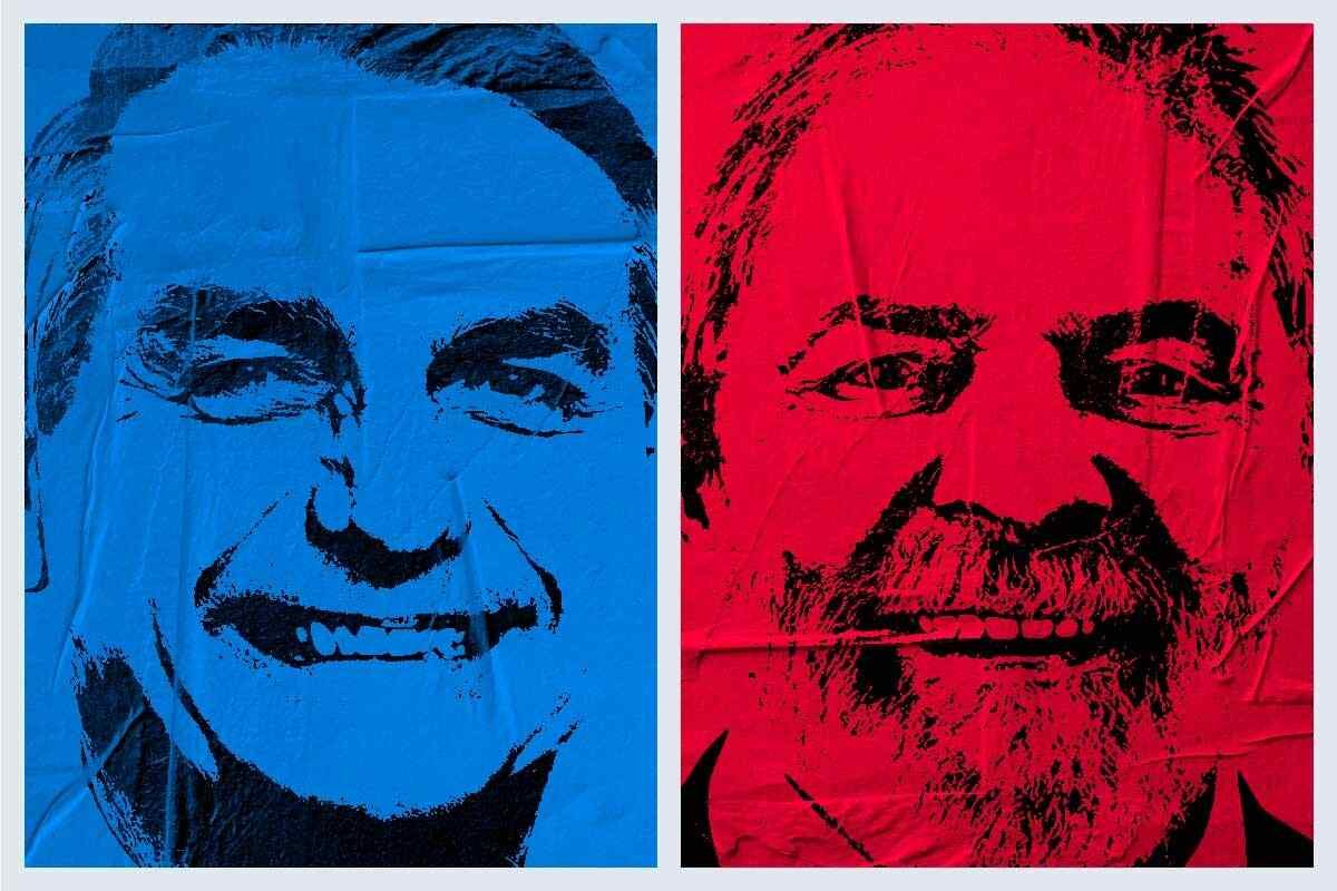 Lula e Bolsonaro em azul e vermelho
