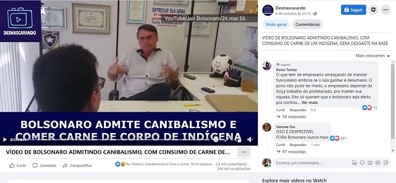 Apoiadores de Lula compartilham vídeo em que Bolsonaro diz que