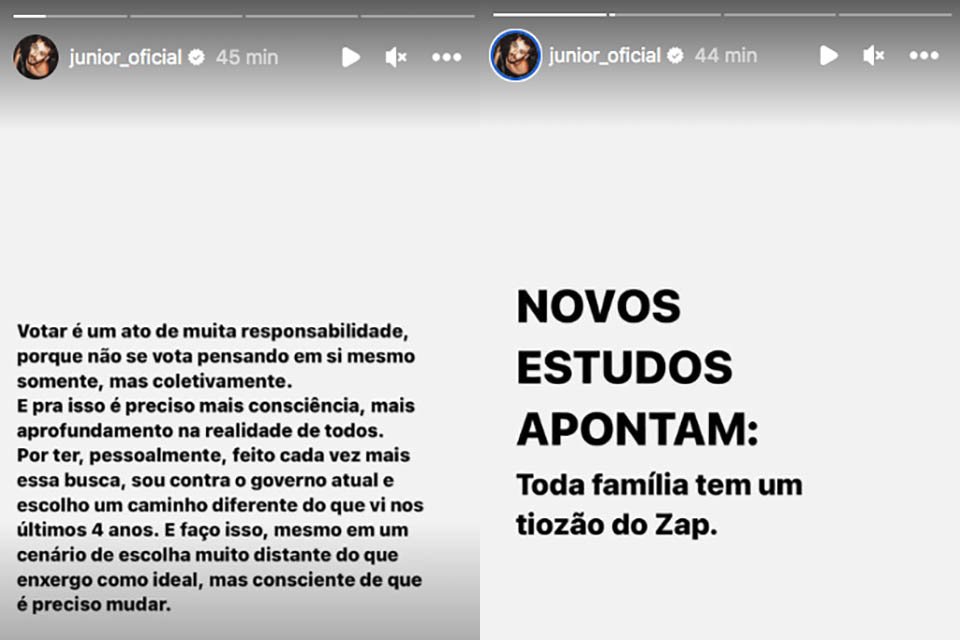Junior Lima provoca Chitãozinho após encontro com Bolsonaro e declara voto em Lula