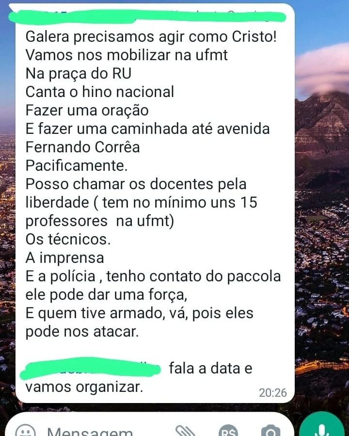 Estudantes bolsonaristas estimulam ato armado na Universidade Federal do Mato Grosseo