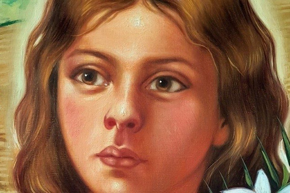 Menina Benigna é a primeira beata do Ceará. Na foto, detalhe do rosto da beata em pintura - Metrópoles