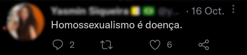 Postagem no Twitter com os dizeres: Homossexualismoé doença