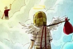 Imagens colorida do personagem Chaves encontrando o personagem Seu Madruga no céu - Metrópoles