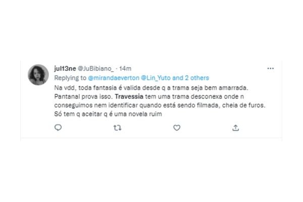 Tweets tuítes de internautas reagindo a Travessia