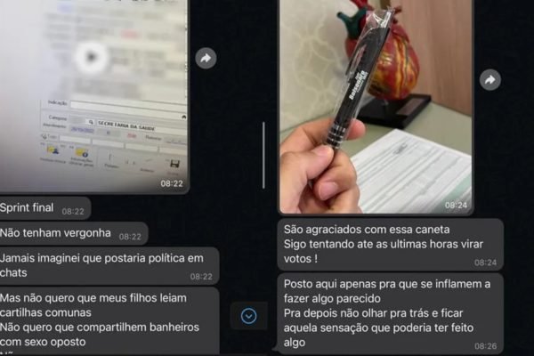 Mensagens de grupo de WhatsApp em que médico mostra como convencer pacientes a votarem em Bolsonaro - Metrópoles