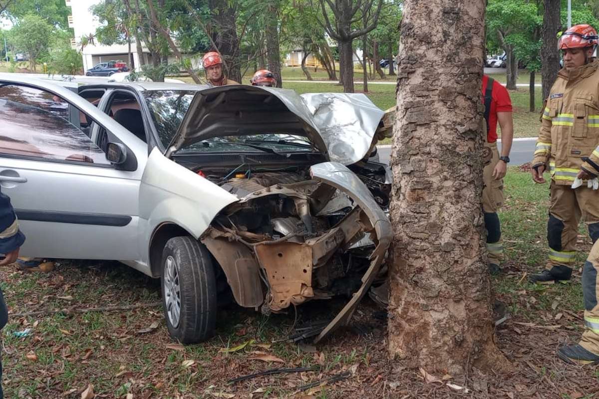Vídeo. Colisão de carro em árvore deixa uma pessoa ferida na Asa Norte ...