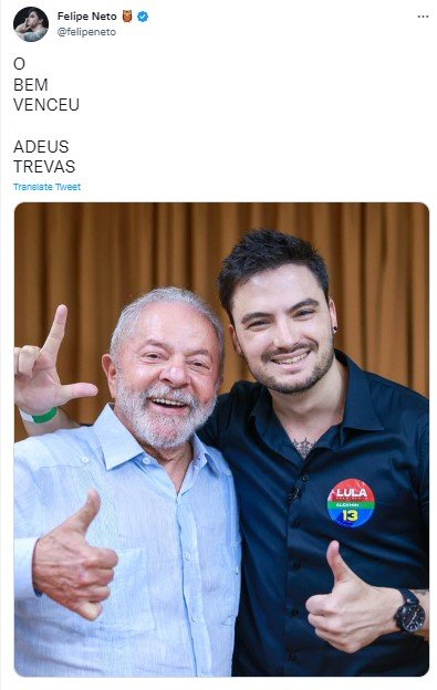 Foto colorida de Lula e Felipe Neto (esquerda e direita, respectivamente) - Metrópoles