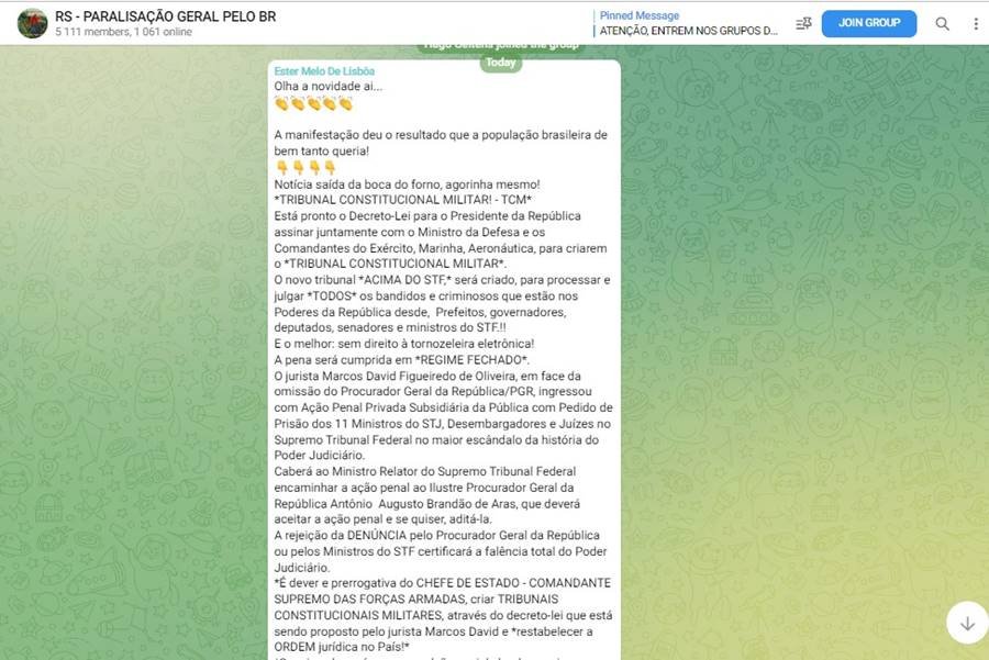 Golpismo bolsonarista no Telegram