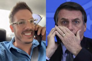 Fábio Porchat ao telefone; à direita, Jair Bolsonaro ao telefone - Metrópoles
