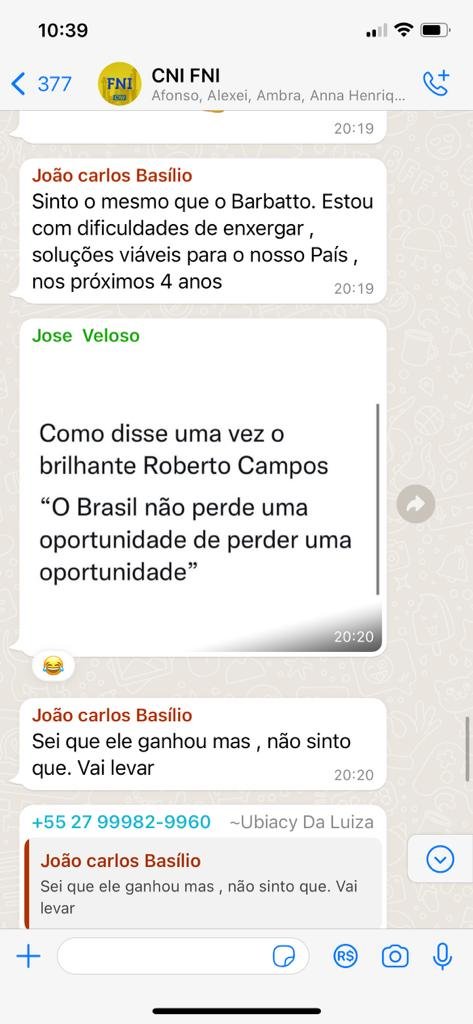 Empresários questionam vitória de Lula em grupo de WhatsApp da CNI