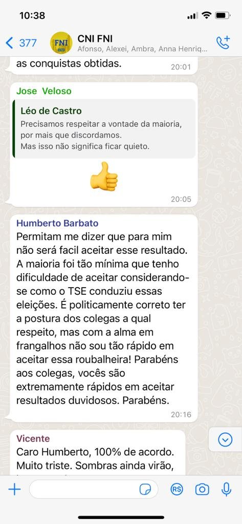 Empresários questionam vitória de Lula em grupo de WhatsApp da CNI