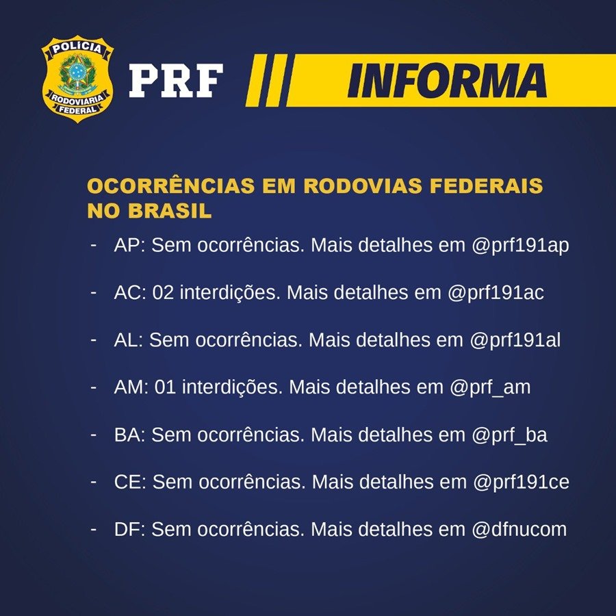 PRF anuncia interdições na manhã de 3 de novembro - Metrópoles