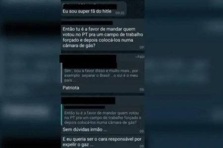 Em conversa de WhatsApp, professor de Santa Catarina diz que é fã do ditador nazista Adolf Hitler e faz apologia ao uso de campos de concentração - Metrópoles