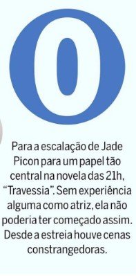 thumb-poster-3x2-123 Coluna de Patrícia Kogut, do jornal O Globo, dá nota 0 para a atuação da estreante e ex-BBB22 Jade Picon na novela das nove Travessia - Metrópoles